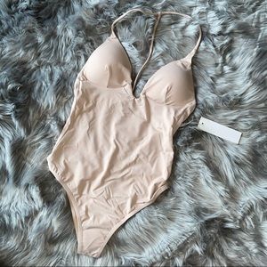 Rose pink nude swimsuit body suit one piece NWT
